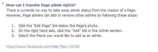 Facebook Admin Page Help